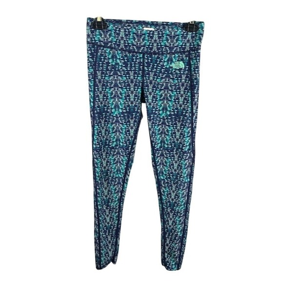 The North Face Womens Active Leggings Blue Green Geometric Print Athletic Small - Picture 1 of 4